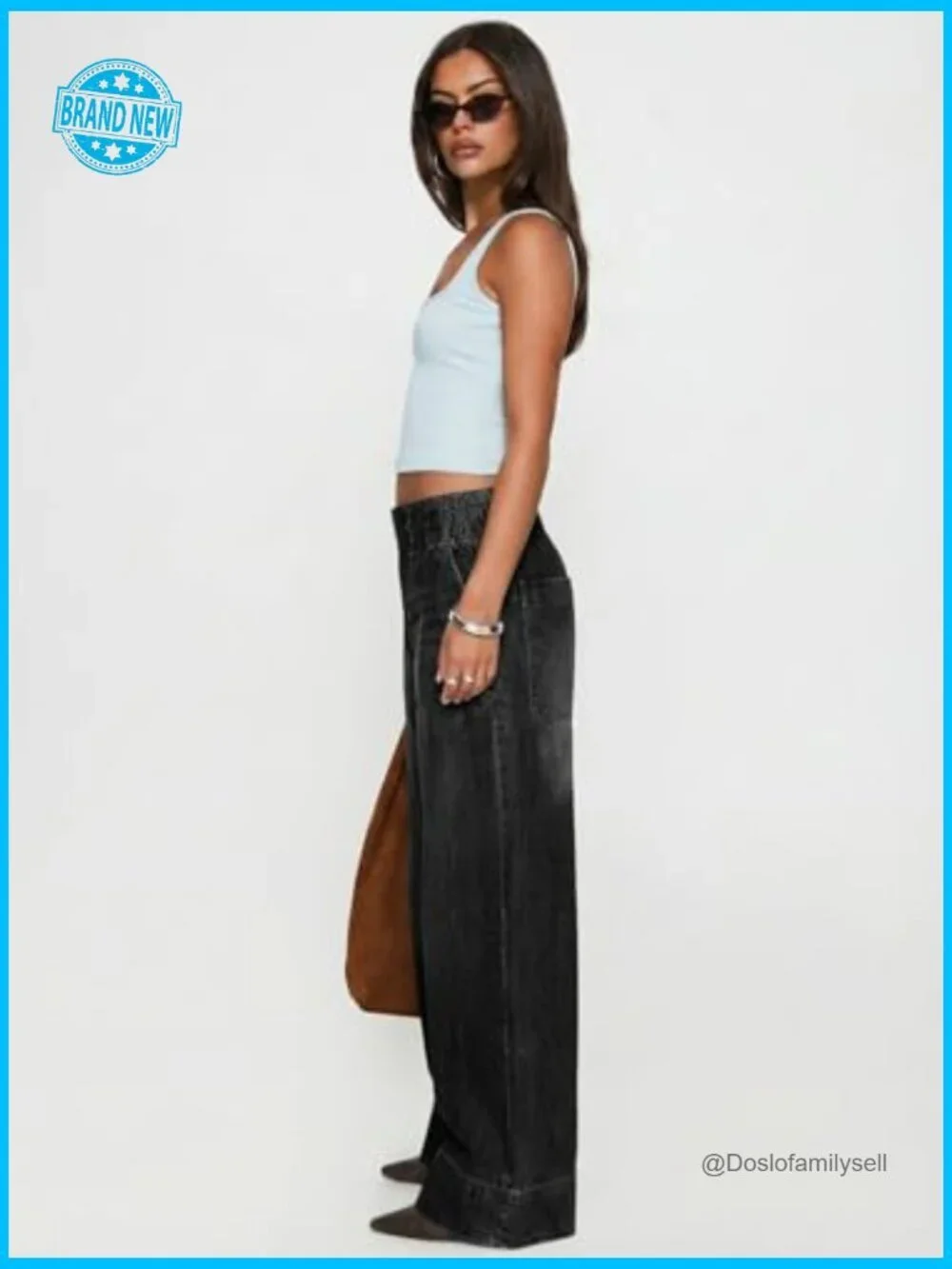 Wide Leg Baggy Jeans Elastic Waist Pull On Denim Pants Trendy Y2k Low Mid Rise